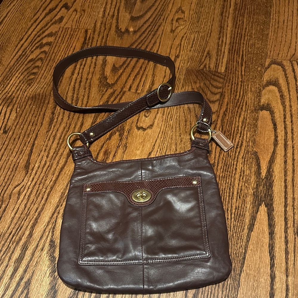 Coach Dark Brown Leather Crossbody with Gold Hardware